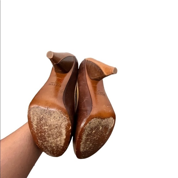 VTG Y2K FOSSIL 7 Retro Chunky Heels Pointed Toe Genuine Leather Academia preppy - Picture 5 of 7